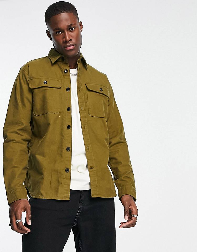 Selected Homme loose fit brushed overshirt in khaki